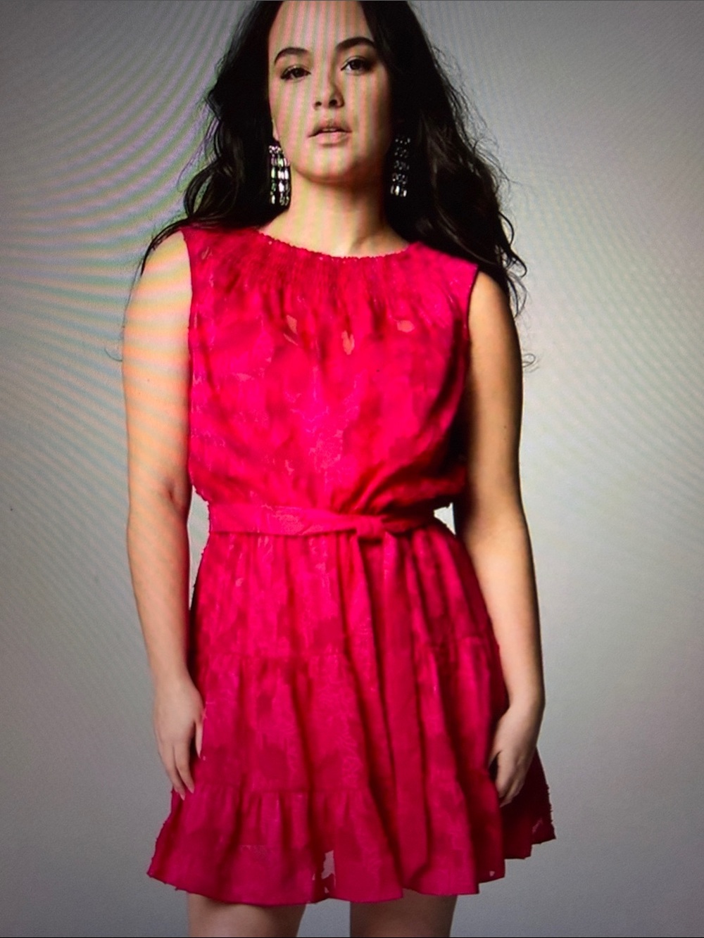 Simply Vera Vera Wang Smocked Neck Day Dress in PINK-Red Cherry Women's XXL Plus